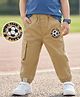 Mark & Mia Cotton Lycra Woven Full Length Pant With Pockets & Football Embroidery - Beige