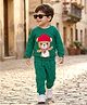 Babyhug Terry Knit Full Sleeves T-Shirt & Lounge Pant Set with Bear Print & Patch - Green
