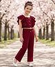 Arias Knit Frill Sleeves Solid Color Jumpsuit with Belt - Maroon