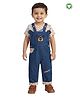 Pranava Organic Cotton Denim Bear Face Embroidered Dungaree With Half Sleeves Sea Life Printed Tee - Blue & Cream