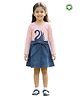 Pranava Organic Cotton Denim Full Sleeves Striped & Swan Embroidered Dress - Pink & Blue