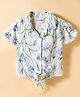 Kookie Kids Viscose Woven Half Sleeves Floral Printed Top with Knot - White & Blue