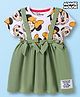 Babyhug Disney Single Jersey Knit Half Sleeves Frock with Minnie Mouse Graphic - Green & White