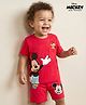 Babyhug Disney Single Jersey Knit Half Sleeves T-Shirt & Shorts Set with Mickey Mouse Graphic & Pocket Detailing - Red