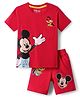 Babyhug Disney Single Jersey Knit Half Sleeves T-Shirt & Shorts Set with Mickey Mouse Graphic & Pocket Detailing - Red