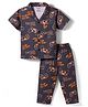 Smarty Boys Sinker Woven Half Sleeves Shirt & Pyjama Co-ords Night Suit With Text Print - Navy Blue