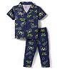 Smarty Boys Sinker Woven Half Sleeves Shirt & Pyjama Co-ords Night Suit With Text Print - Charcoal Grey