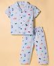 Smarty Boys Muslin Woven Half Sleeves Co-ords Night Suit With Text Print - Light Blue