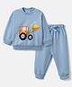 Nautinati Fleece Knit Full Sleeves Vehicle Printed Winter Sweatshirt & Joggers Set - Blue
