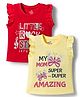 Doodle Poodle 100% Cotton Knit Sleeveless Frill Sleeves Butterfly & Text Printed Tops Pack Of 2 - Yellow & Red