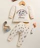 Annie Kids Cotton Knit Mickey & Friends Featuring Full Sleeves Characters Printed Winter Sweatshirt & Joggers Set - Cream