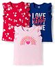 Doodle Poodle 100% Cotton Knit Frill Sleeves Tops with Floral Text & Rainbow Print Pack of 3 - Red Navy Blue & Light Pink