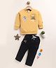 UNO KIDS Cotton Knit Full Sleeves Astronaut Printed Tee & Pant Set - Mustard