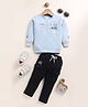 UNO KIDS Cotton Knit Full Sleeves Astronaut Printed Tee & Pant Set - Sky Blue