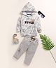 UNO KIDS Cotton Knit Full Sleeves Leaves Printed Hooded Tee & Pant Set - Beige