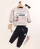 UNO KIDS Cotton Knit Full Sleeves Disney Featuring Full Sleeves Mickey Mouse Printed Tee & Pant Set - Beige