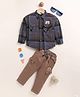 UNO KIDS Cotton Knit Full Sleeves Checked Shirt & Pant Set - Rust