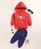 UNO KIDS Cotton Knit Full Sleeves Car Printed Hooded Tee & Pant Set - Red
