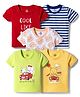 Doodle Poodle 100% Cotton Knit Half Sleeves Striped & Printed T-Shirts Pack of 5 - Multicolor