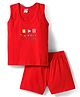 Tango Single Jersey Knit Sleeveless Innerwear Sets With Vest & Short & Text Print - Red