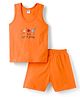 Tango Single Jersey Knit Sleeveless Innerwear Sets With Vest & Short & Text Print  - Orange