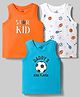 Doodle Poodle Cotton Knit Sleeveless Tank T-Shirts with Sports Theme Print Pack of 3 - Orange White & Blue