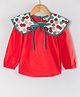 Hugsntugs Cotton Woven Full Sleeves Polka Dots Printed Collar Bow Applique Detailed Top - Red
