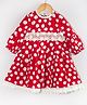 Hugsntugs Cotton Woven Full Sleeves Polka Dots Printed Dress - Red