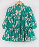 Hugsntugs Cotton Woven Full Sleeves Bow Printed Dress - Green