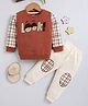 TOONYPORT Cotton Blend Knit Full Sleeves Checked Look Text Patch Detailed Winter Sweatshirt With Joggers Set - Brown