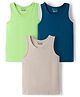 Kookie Kids Single Jersey Knit Sleeveless Solid Colour Vests Pack Of 3 - Light Green Blue & Grey