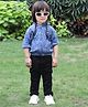 BAD BOYS Knitted Knit Full Sleeves Stars Printed Hooded Jacket With Inner Tee and Pant Set - Blue