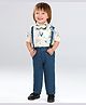 BAD BOYS Cotton Knit Full Sleeves Abstract Printed Shirt & Pant Set With Bow & Suspender - Blue