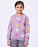 Ed-a-Mamma Knitted Knit Full Sleeves Floral Designed Light Winter Sweater - Purple