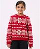 Ed-a-Mamma Knitted Knit Full Sleeves Abstract Designed Light Winter Sweater - Red