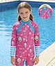 Mark & Mia Raglan Full Sleeves Beach Theme & Floral Printed Legged Swimsuit - Fuchsia
