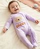 Babyhug Cotton Knit Full Sleeves Footed Sleep Suit with I Love Daddy Print & Stripe - Lavender