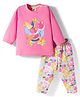 Zero Knitted Full Sleeves  Tropical Theme Printed T-Shirt & Floral Printed Joggers Pant Set - Pink & Multicolour