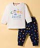 Zero Knitted Full Sleeves Artist Theme Printed T-Shirt & Joggers Pant Set - Cream & Navy Blue