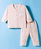 Zero Knit Full Sleeves T-Shirt & Pyjama Night Suit With Animal Print - Peach