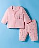 Zero Knit Full Sleeves T-Shirt & Pyjama Co-ord Night Suit With Elephant Print - Baby Pink