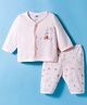 Zero Knit Full Sleeves T-Shirt & Pyjama Co-ord Night Suit With Elephant Print - Peach