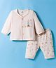 Zero Knit Full Sleeves T-Shirt & Pyjama Co-ord Night Suit With Elephant Print - Beige