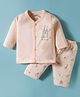 Zero Knitted Full Sleeves T-Shirt & Pajama Night Suit With Zebra Print - Peach