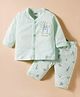 Zero Knitted Full Sleeves T-Shirt & Pajama Night Suit With Zebra Print - Sea Green