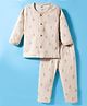 Zero Knit Full Sleeves T-Shirt & Pyjama Co-ord Night Suit With Cub Print - Ivory