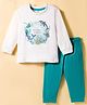 Zero Knitted Full Sleeves Sea Life  Printed T-Shirt & Jogger Pant Set - Cream & Green