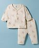 Zero Knit Full Sleeves T-Shirt & Pyjama Co-ord Night Suit With Teddy Bear Print - Cream