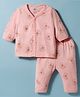 Zero Knit Full Sleeves T-Shirt & Pyjama Co-ord Night Suit With Teddy Bear Print - Light Pink