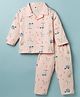 Zero Knit Full Sleeves Shirt & Pyjama Co-ord Night Suit With Vehicle Print - Pink